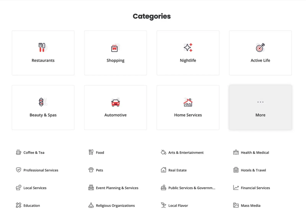 Yelp is an online business directory that uses Programmatic SEO to create a large number of useful pages for different cities, businesses, and categories.